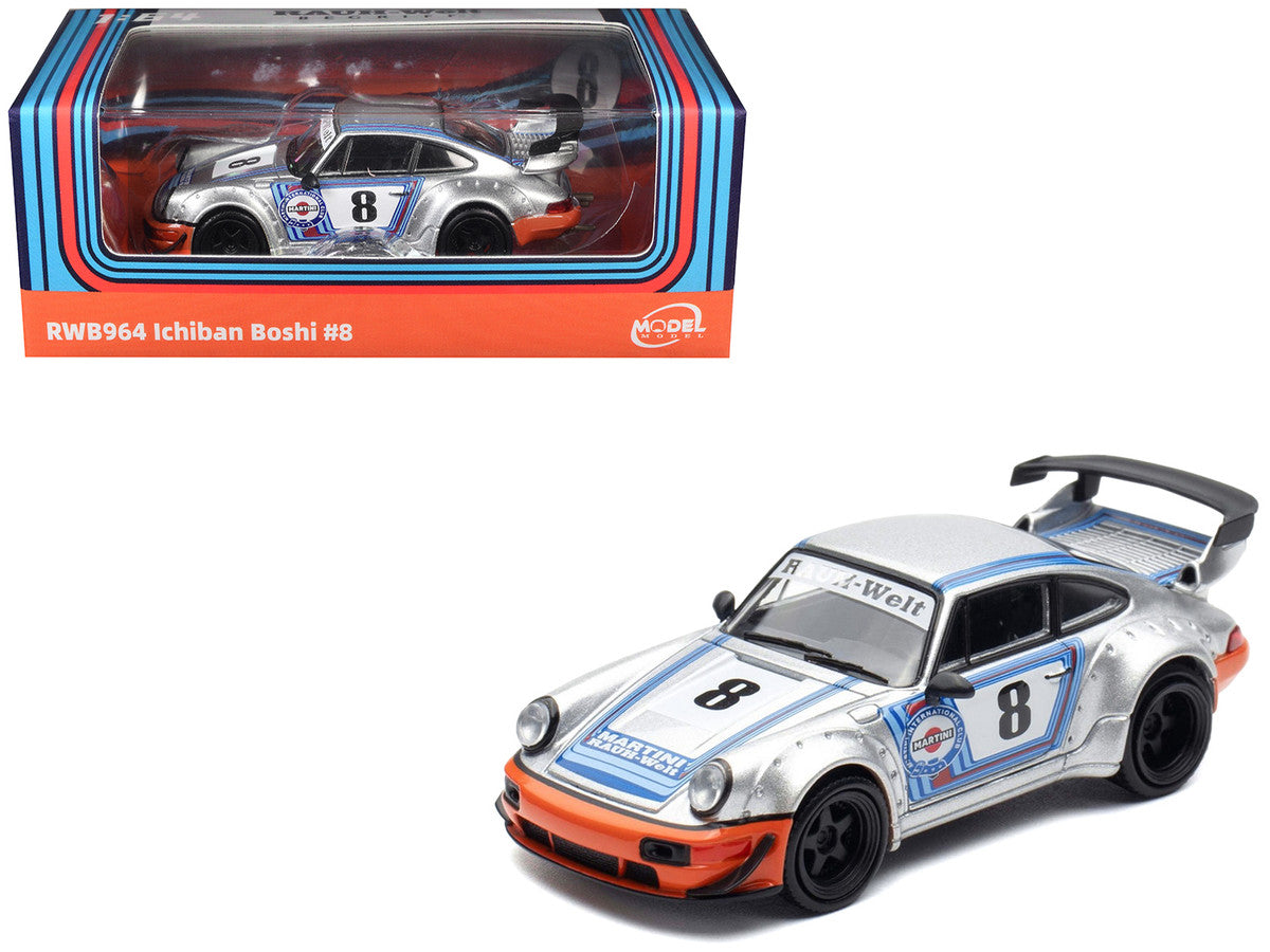 RWB 964 #8 "Ichiban Boshi - Martini Racing" Silver Metallic with Stripes 1/64 Diecast Model Car by Model Model Model Model