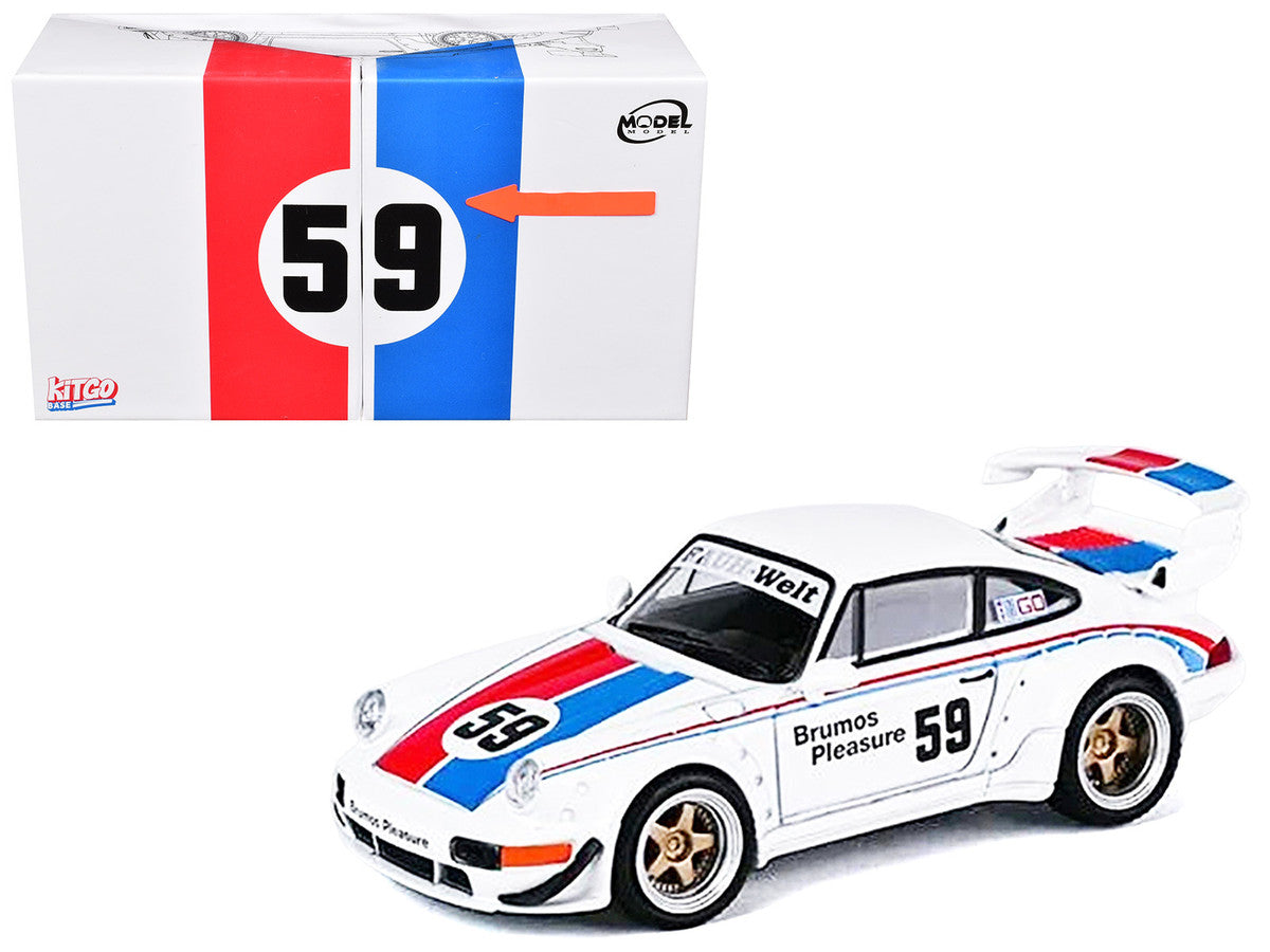 RWB 964 #59 "Brumos Pleasure" White with Red and Blue Stripes "KitGo Base" Series 1/64 Diecast Model Car by Model Model Model Model