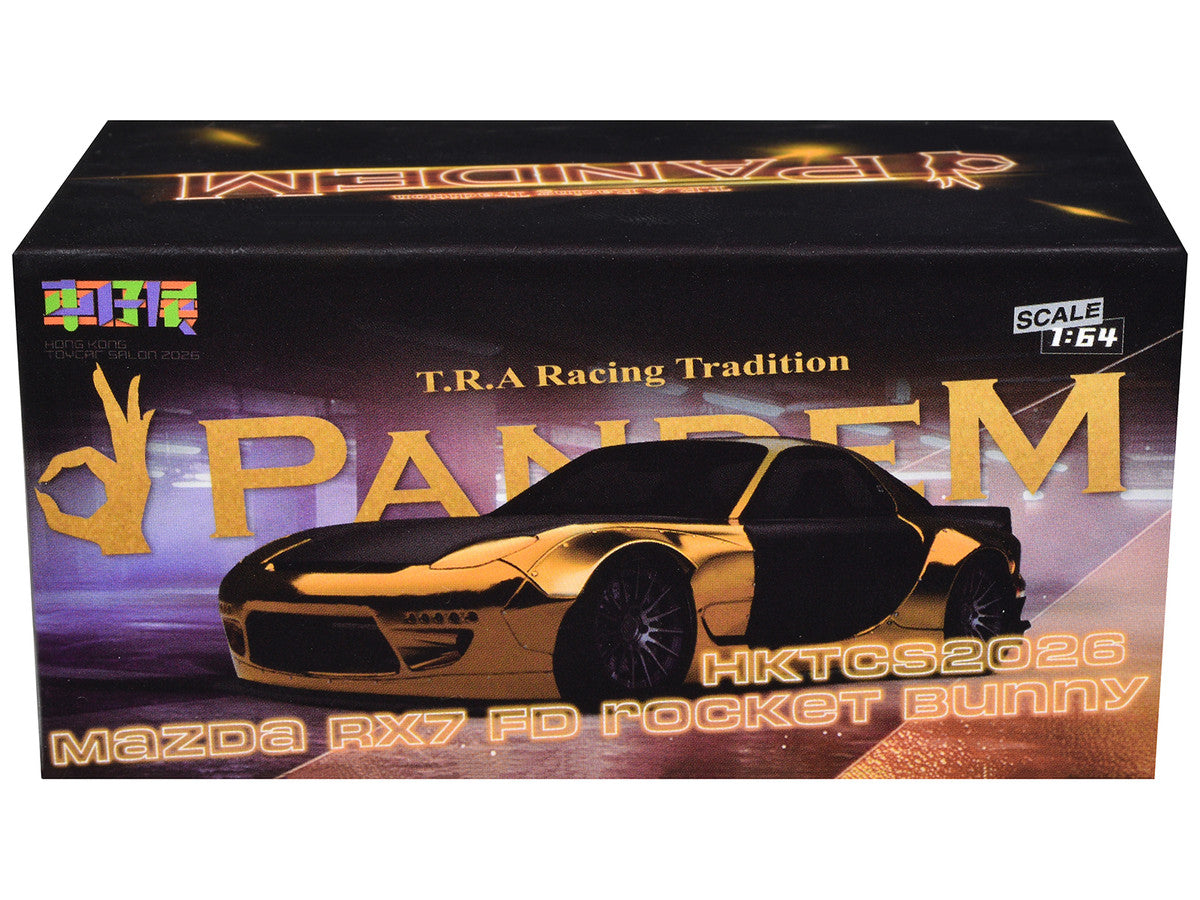 Mazda RX7 FD Rocket Bunny RHD (Right Hand Drive) Gold Metallic with Carbon Hood and Doors "Hong Kong Toycar Salon (HKTCS) 2026" 1/64 Diecast Model Car by Model Model Model Model