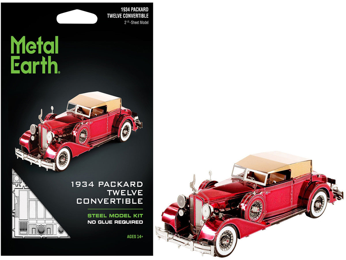 Model Kit 1934 Packard Twelve Convertible Red with Tan Soft Top (Moderate Difficulty) Steel Model by Metal Earth-4