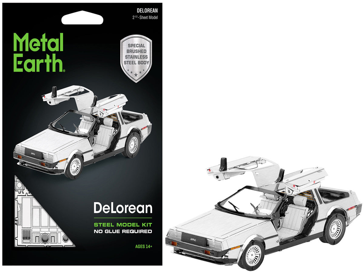 Model Kit DeLorean Brushed Metal (Moderate Difficulty) Steel Model by Metal Earth Metal Earth