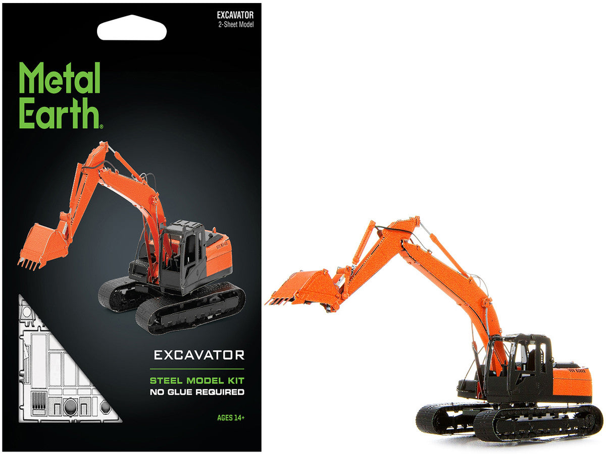 Model Kit Excavator Orange and Black (Challenging Difficulty) Steel Model by Metal Earth Metal Earth