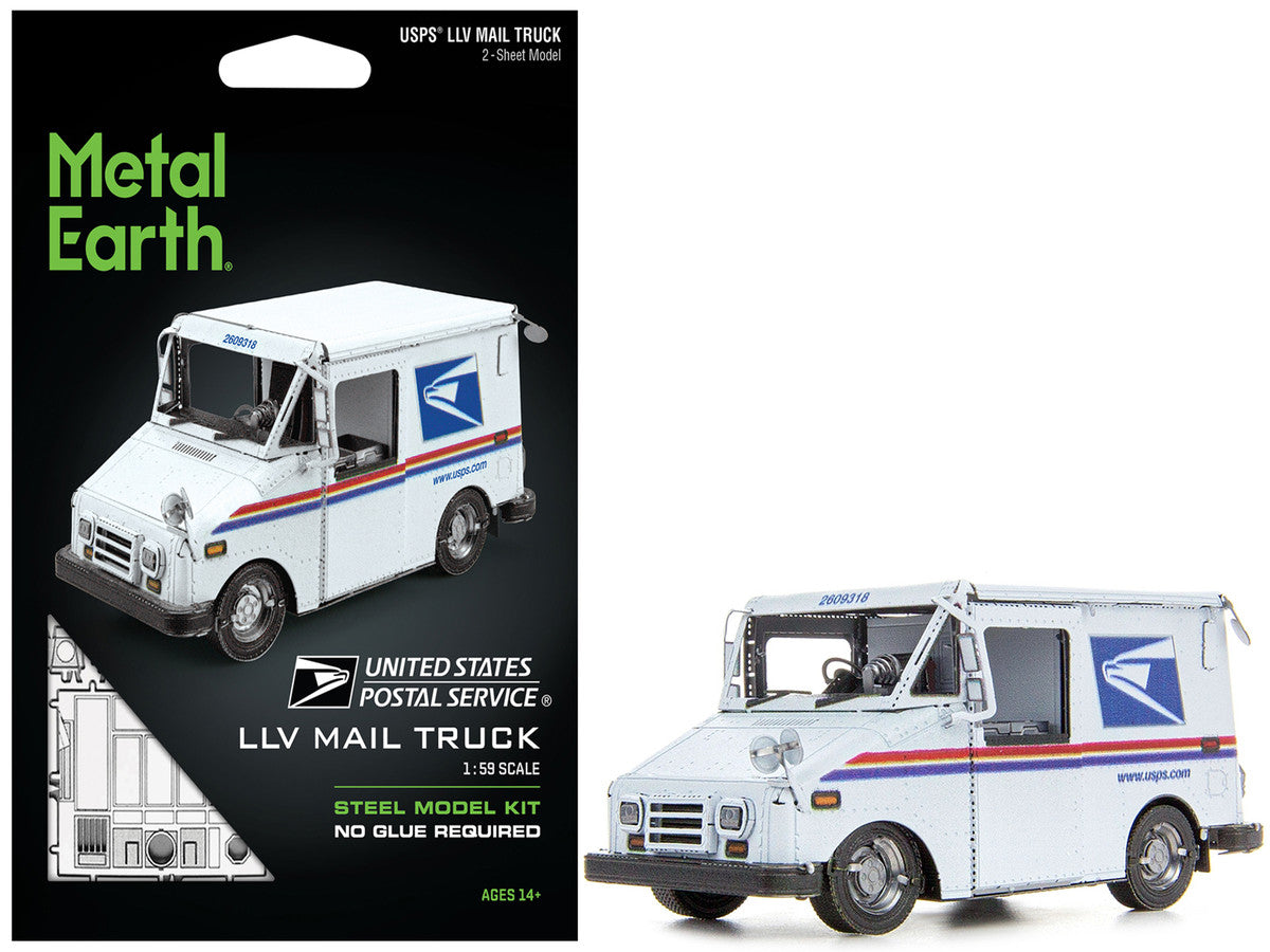 Model Kit LLV Mail Truck White "USPS (United States Postal Service)" (Moderate Difficulty) Steel Model by Metal Earth-4