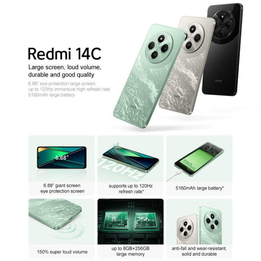 Xiaomi Redmi 14C, 4GB+128GB, 6.88 inch Xiaomi HyperOS MediaTek Helio G81-Ultra Octa Core, Network: 4G, Not Support Google Play (Green)