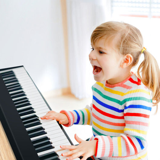 61-Key Folding Piano Keyboard with Full Size Keys and Music Stand-Black W2B