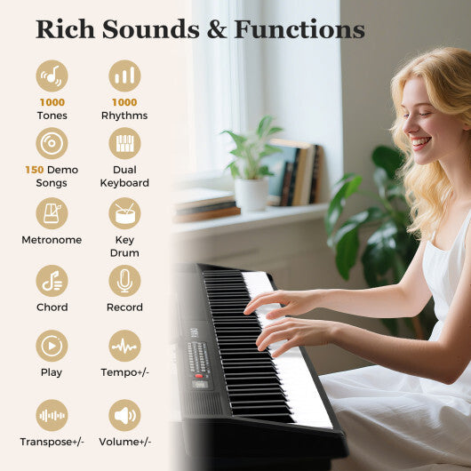 88 Key Foldable Piano Keyboard Portable Semi Weighted Electric Piano-Black W2B