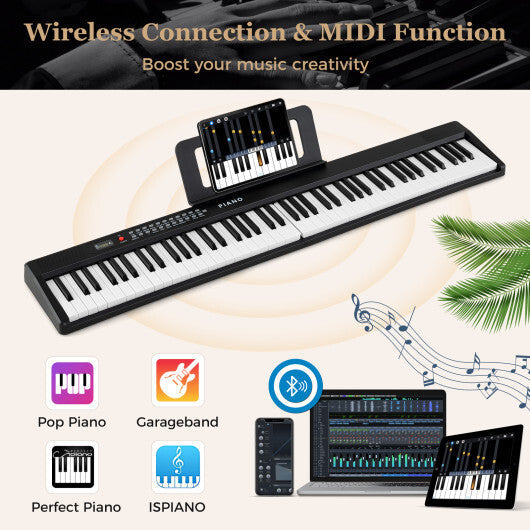 88 Key Foldable Piano Keyboard Portable Semi Weighted Electric Piano-Black W2B