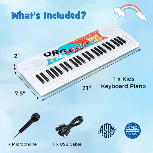 Kids Piano Keyboard 49 Keys Portable Electric Keyboard Piano with 8 Rhythms 8 Tones-Black