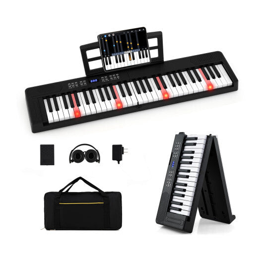 61-Key Foldable Piano Keyboard Full-size Electronic Keyboard with MIDI and Split Function-Pink W2B