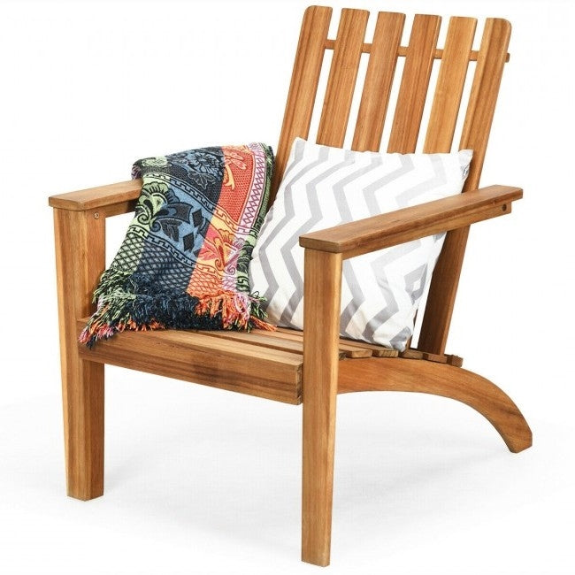 Indoor/Outdoor Acacia Wood Adirondack Lounge Armchair - Natural FastFurnishings