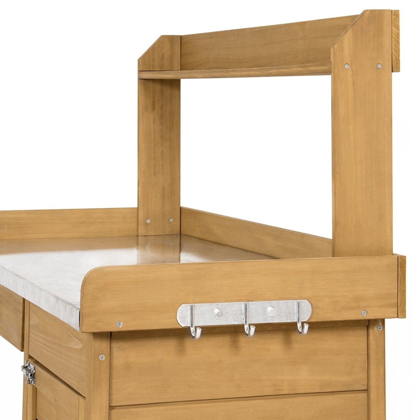 Natural Fir Wood Potting Bench Garden Work Table with Metal Top FastFurnishings