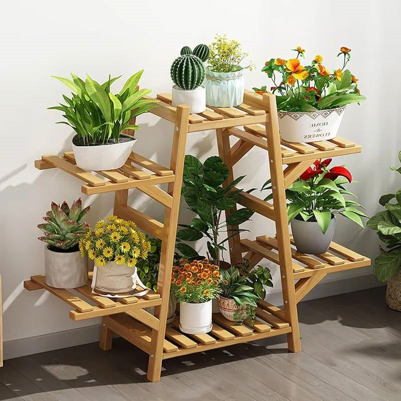 Indoor Outdoor Bamboo Wood 6-Shelf Flower Pot Plant Stand FastFurnishings