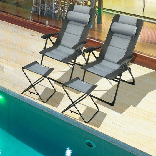 Set of 2 Patiojoy Patio Folding Dining Chair with Ottoman Set Recliner Adjustable-Gray W2B