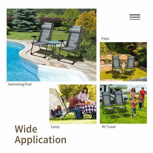 Set of 2 Patiojoy Patio Folding Dining Chair with Ottoman Set Recliner Adjustable-Gray W2B