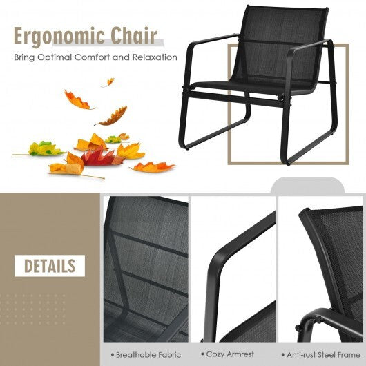 3 Pieces Patio Bistro Furniture Set with Glass Top Table Garden Deck-Black - Color: Black W2B