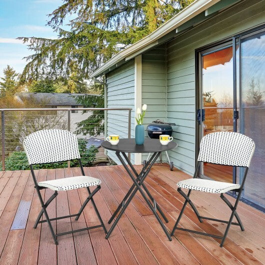 3 Pieces Patio Rattan Bistro Set with Round Dining Table and 2 Chairs W2B