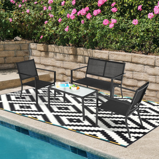4 PCS Patio Furniture Set Sofa Coffee Table Steel Frame Garden-Gray W2B