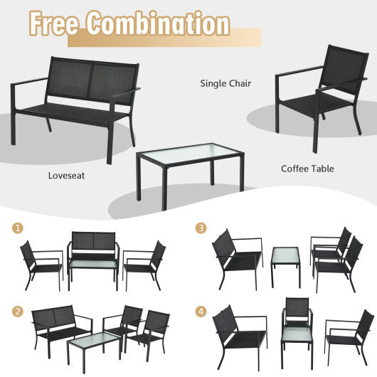 4 PCS Patio Furniture Set Sofa Coffee Table Steel Frame Garden-Gray W2B