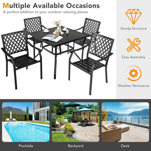 Set of 2 Patio Dining Chairs with Curved Armrests and Reinforced Steel Frame W2B