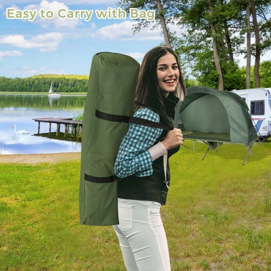 Cot Elevated Compact Tent Set with External Cover-Green W2B