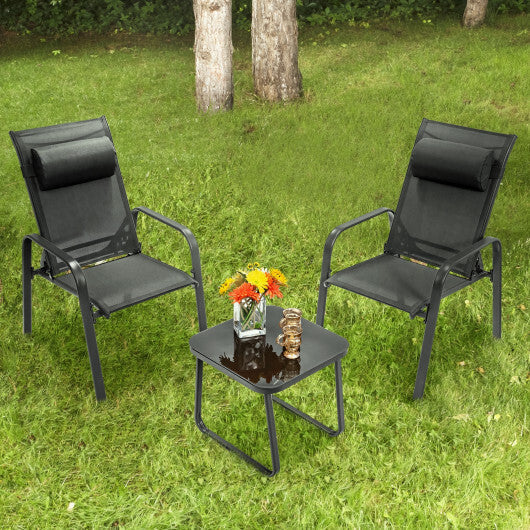 3 Pieces Patio Bistro Furniture Set with Adjustable Backrest-Black W2B