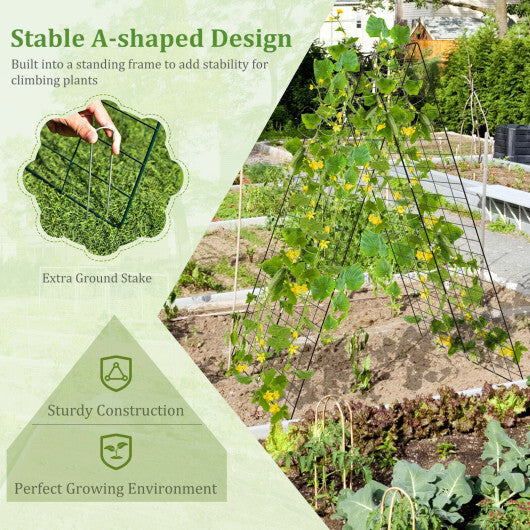 2 Pieces Foldable A-Frame Trellis Plant Supports with Twist Ties-Green W2B