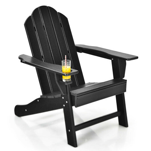 Outdoor Adirondack Chair with Built-in Cup Holder for Backyard Porch-Gray W2B