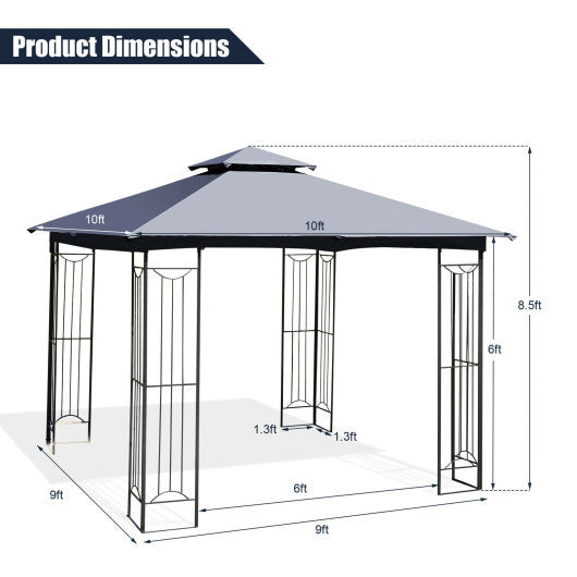 10 x 10 Feet L-Shaped Patio Canopy Gazebo Outdoor 2-Tier Steel Tent-Beige