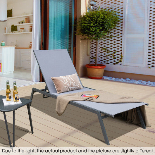 Outdoor Adjustable Chaise Lounge Chair with Lay Flat Position and Quick-Drying Fabric W2B