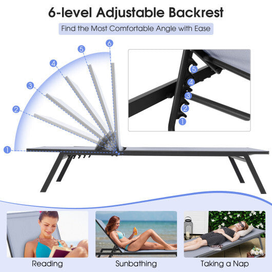 Outdoor Adjustable Chaise Lounge Chair with Lay Flat Position and Quick-Drying Fabric W2B