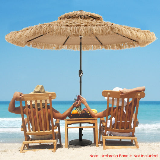 9 Feet Solar Powered Thatched Tiki Patio Umbrella with Led Lights. W2B