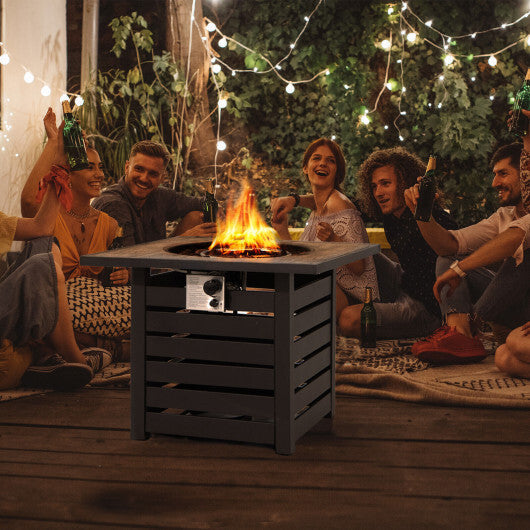 Square Propane Fire Pit Table with Lava Rocks and Rain Cover W2B