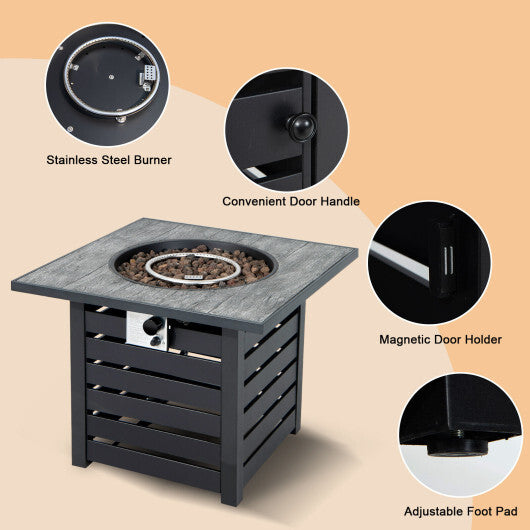 Square Propane Fire Pit Table with Lava Rocks and Rain Cover W2B