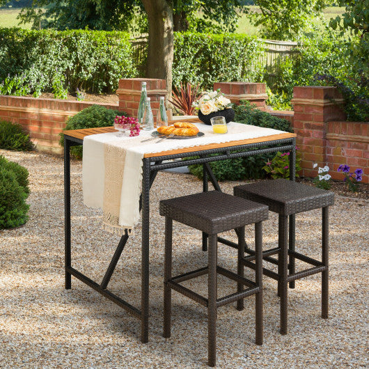 2 Pieces Patio Rattan Wicker Bar Stool Chairs-Brown W2B