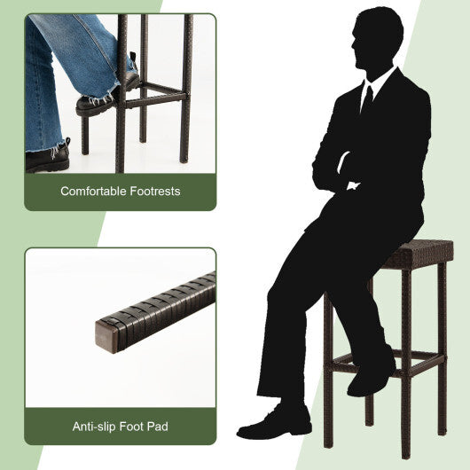 2 Pieces Patio Rattan Wicker Bar Stool Chairs-Brown W2B