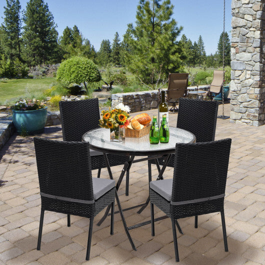 Set of 4 Patio Rattan Wicker Dining Chairs Set with Soft Cushions- Brown W2B