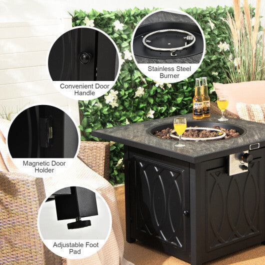 32 Inch Propane Fire Pit Table Square Tabletop with Lava Rocks Cover 50000 BTU-Black W2B