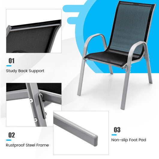 4 Pieces Stackable Patio Dining Chairs Set with Armrest-Black W2B
