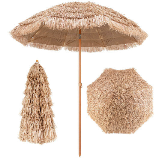 7.2 Feet Patio Thatched Tiki Umbrella Hawaiian Hula Beach Umbrella - Color: Natural - Size: 7.2 ft W2B