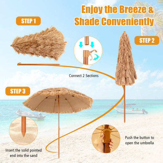 8 Feet Patio Thatched Tiki Umbrella Hawaiian Hula Beach Umbrella W2B