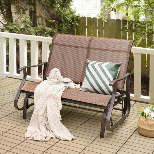 2-Person Patio Glider Bench with High Back and Curved Armrests-Brown W2B