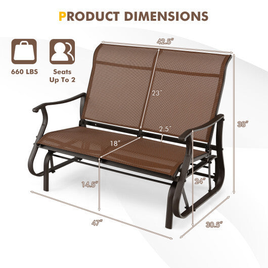 2-Person Patio Glider Bench with High Back and Curved Armrests-Brown W2B