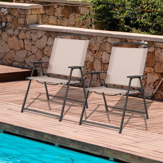 Set of 2 Patio Dining Chairs with Armrests and Rustproof Steel Frame-Beige W2B