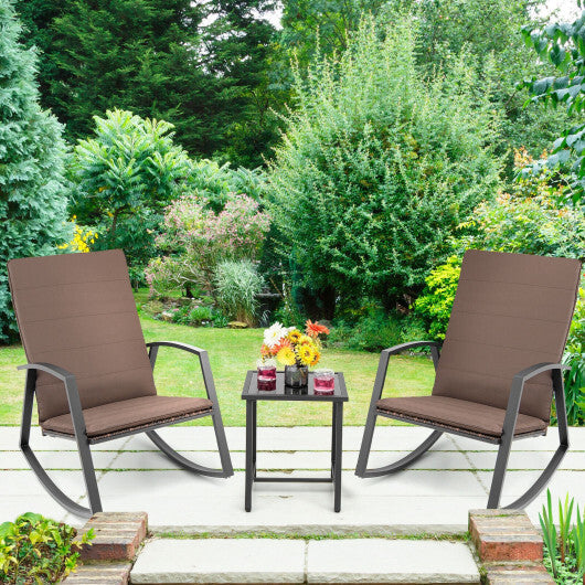 3 Pieces Patio Rattan Rocking Furniture Set-Brown W2B