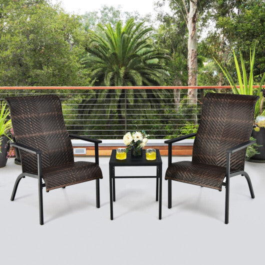 3 Pieces Patio Rattan Bistro Set with High Backrest and Armrest-Brown W2B