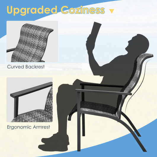 3 Pieces Patio Rattan Bistro Set with High Backrest and Armrest-Brown W2B