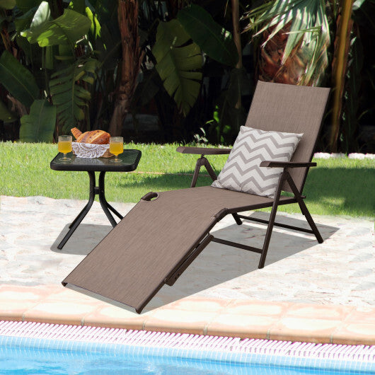 Patio Foldable Chaise Lounge Chair with Backrest and Footrest-Brown W2B