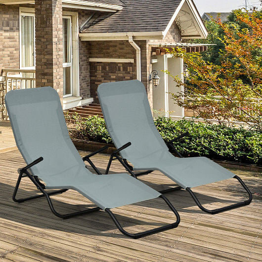2 Pieces Folding Portable Patio Chaise Lounger with Rocking Design-Light Green LuxuryLifeWay Online Store