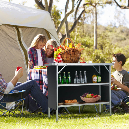 Folding Camping Table with 2-Tier Open Shelves for Outdoor BBQ-Coffee W2B