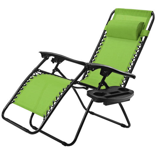 Outdoor Folding Zero Gravity Reclining Lounge Chair with Utility Tray-Black W2B
